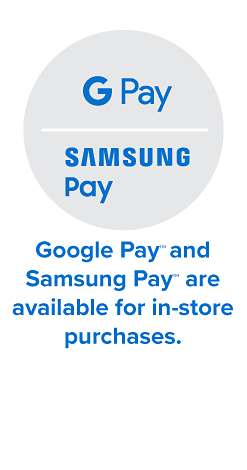 Google pay logo and Samsung pay logo. Google Pay and Samsung Pay are available for in-store purchases.