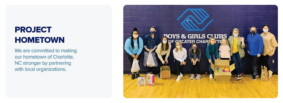 An image of Belk employees volunteering for the Boys and Girls club of greater Charlotte. Project hometown. We are committed to making our hometown of Charlotte, NC stronger by partnering with local organizations.
