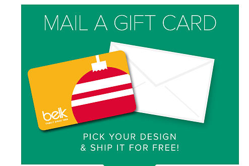 Mail a gift card. Pick your design and ship it for free. Image of gift card and envelope.