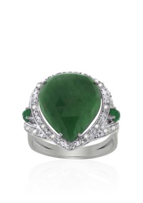 Belk  Co. Sterling Silver Emerald and Diamond Ring