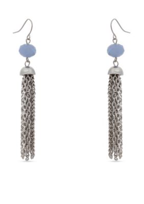 erica lyons silver tone pierced earrings with black diamond acrylic stone drop