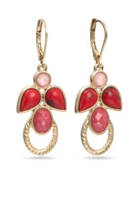 Nine West Vintage America Collection Gold-Tone and Coral Floral Motif Drop Earrings