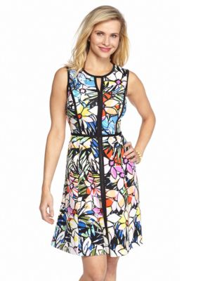 Spense Printed Scuba Fit-and-Flare Dress