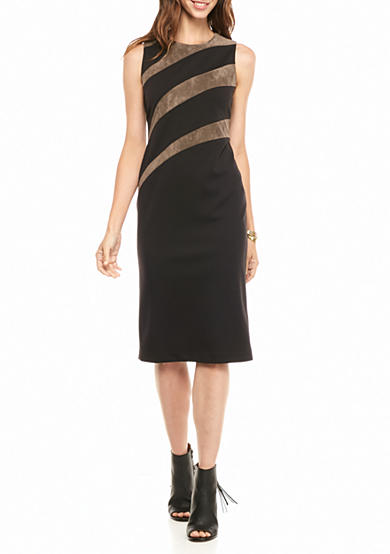 IVANKA TRUMP Ponte and Faux Suede Insets Sheath Dress