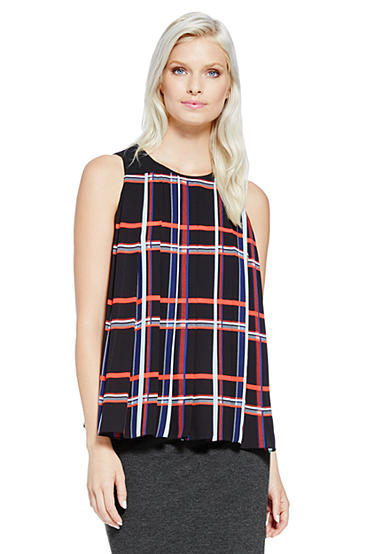 Vince Camuto Plaid Pleated Blouse