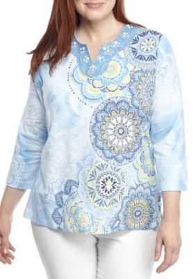 Alfred Dunner Plus Size Printed Three-quarter Sleeve Knit Top 