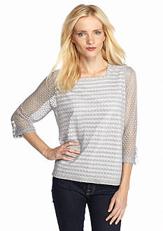 Alfred Dunner Cape Hatteras Lace Overlay Stripe Knit Top