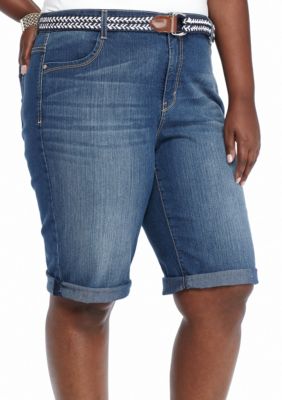 Bandolino Plus Size Riley Belted Jean Bermuda Shorts