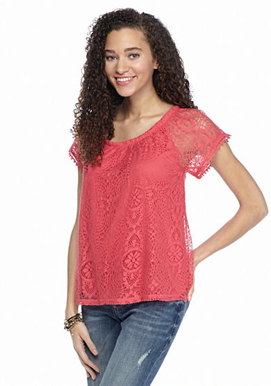 Red Camel® Solid Short Sleeve Crochet Top