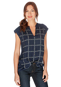Lucky Brand Embellished Short Sleeve Top