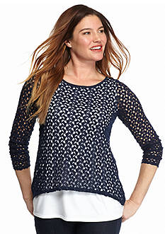 Ruby Rd Spring Forward Three-Quarter Lace Over Jersey Top