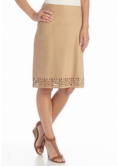 New Directions® Faux Suede Perforated Hem Skirt