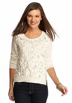Miss Me® Sportswear Long Sleeve Lace Pullover Top