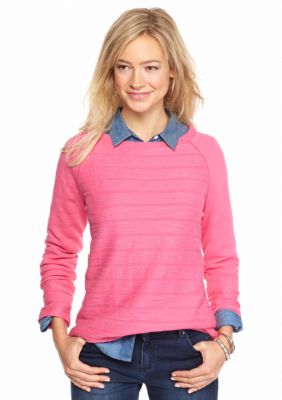 crown & ivy™ beach Petite Textured Stripe Sweatshirt