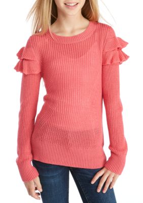 Pink Republic Girls 7 16 Ruffle Shoulder Crew Neck Sweater Belk