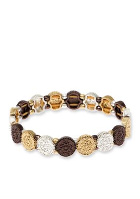 Nine West Vintage America Collection Tri-Tone Coin Stations Stretch Bracelet