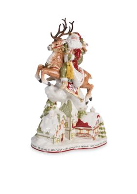 fitz and floyd damask holiday santa on horse figurine