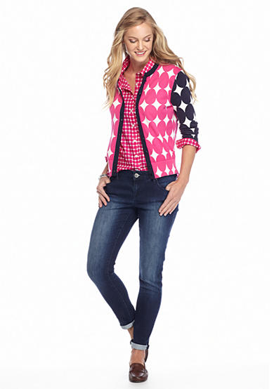 crown & ivy™ crown & ivy™ Circus Dot Placket Cardigan, Grid Dot Button Down Shirt and Skinny Jean