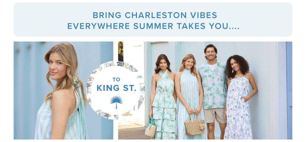 Bring Charleston vibes everywhere summer takes you. Image of group in daytime dress wear. 2 King Street.