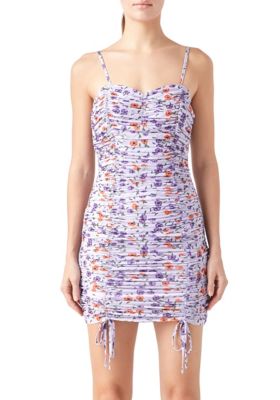 Floral Mesh Mini Dress with Ruched Detail