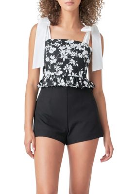 Contrast Bow Strap Printed Top