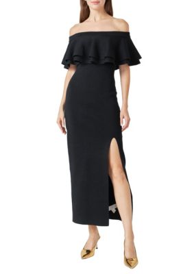 Women's Off the Shoulder Ruffle Maxi Dress with Leg Slit