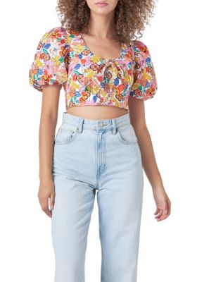 Cotton Floral Print Puff Sleeve Top