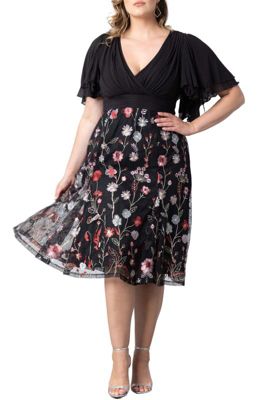 Women's Plus Lillian Embroidered Mesh Midi Cocktail Dress