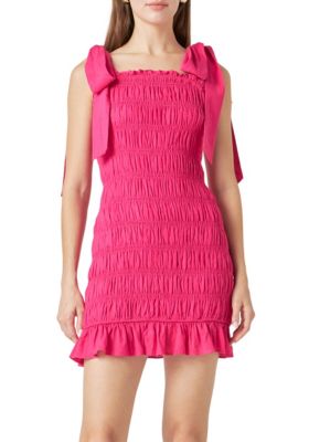 Women's Bow Shoulder Tie Smocked Mini Dress