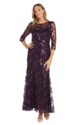 1Pc Emb Sequin Mesh Long Dress With Sheer Illusion Yoke