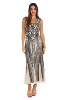 Midi Length 2 Tone Beaded Dress With Contrast Lining A Godet Skirt