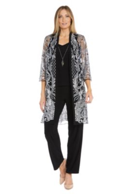 3Pc Emb Sequin Duster Jacket Over Ity Tank And Pant