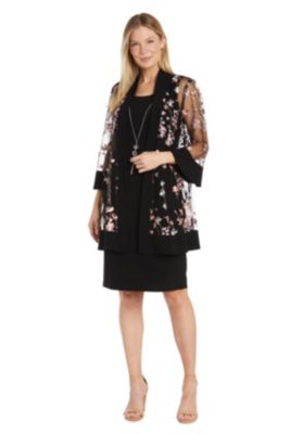 2Pc Floral Embroidered Mesh Jacket Dress With Tank