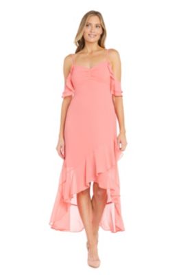 Souffle Crepe Chiffon Off The Shoulder Sweetheart Neckline W Spaghetti Straps And Hi Low Flounce Hemline