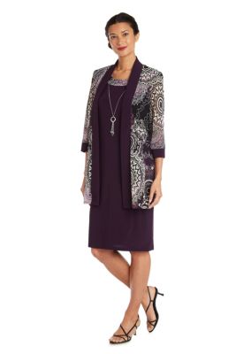 2Pc Puff Print Power Mesh And Ity Jacket Dress