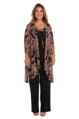 3Pc Puff Print Power Mesh And Ity Duster Pant Set
