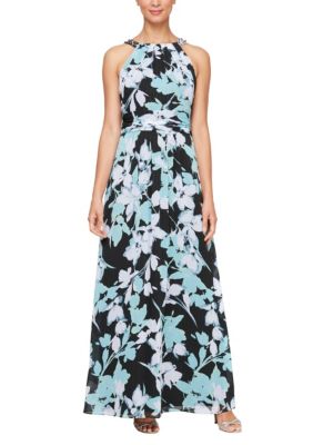 Long Printed Halter Neck Dress