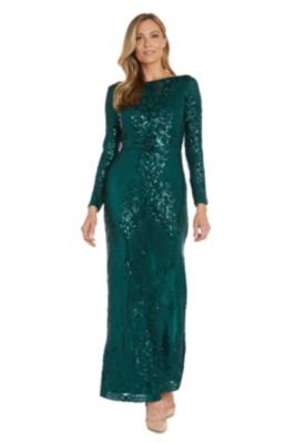 Long Sleeve Wide Neck Patterned Sequin Dress