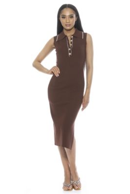 Myah Collared Midi Ribbed Knit Dress