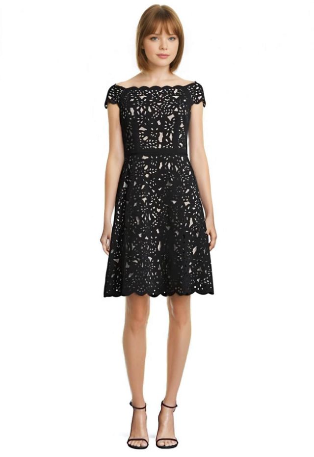 focus by shani laser cut dress FOCUS by Shani  Cold Shoulder Laser Cut Dress