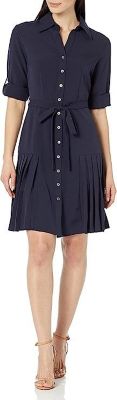 Button To Hem Shirtdress with Pleated Skirt Detail