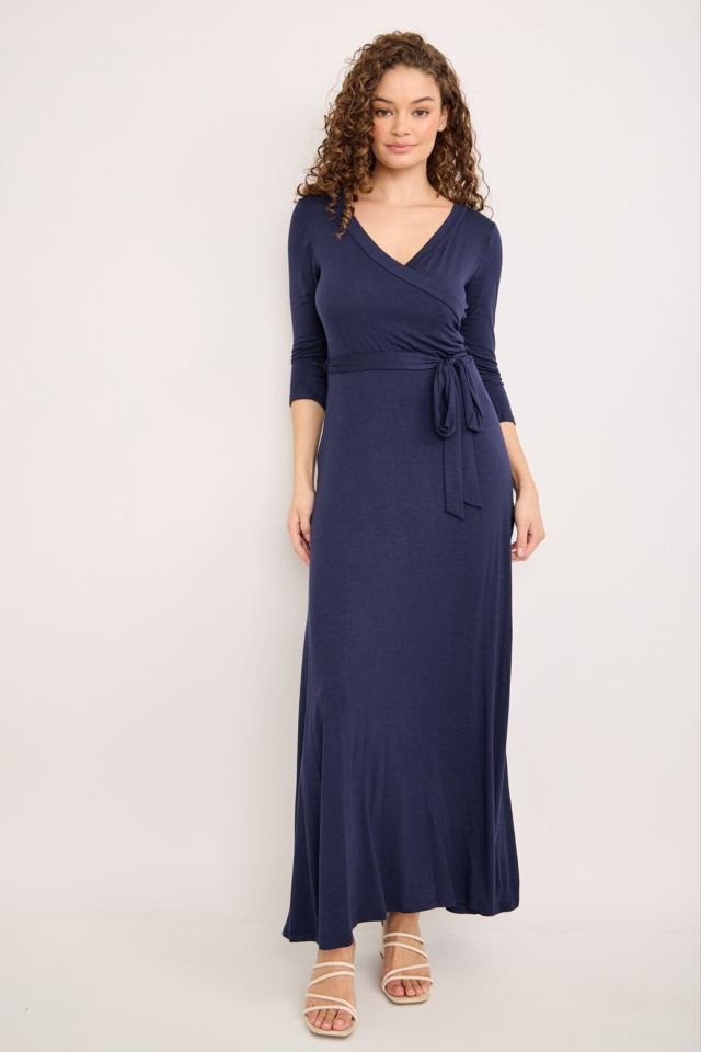 West K Grace Faux-Wrap Maxi Dress with Tie Waist - Blue - Xs