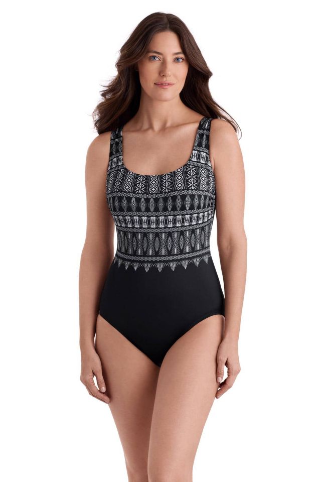 Longitude Tribal Nights Double X Back Tank One Piece Swimsuit | Belk