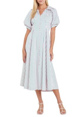 Stripe Shirt Midi Dress