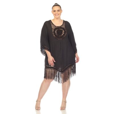 Plus Crocheted Fringed Trim Dress  Cover Up