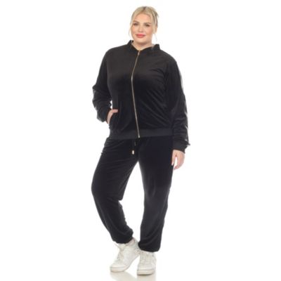 Plus 2-Piece Velour with Faux Leather Stripe