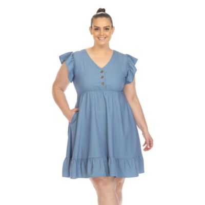 Plus Ruffle Sleeve Knee-Length Dress