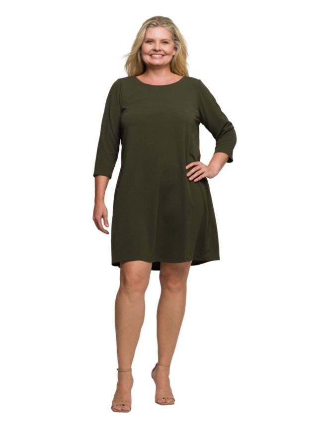 Brighten up your wardrobe with this A Line Knee Length Plus Size Dress. Designed with a flattering round neckline and three quarter sleeves, this dress offers both comfort and chic style. While the A line silhouette provides a breezy, easy to wear fit. Perfect for casual days, brunch dates, or warm weather outings, this dress combines comfort and bold design for a standout look. Made from a soft and lightweight polyester blend, it’s a stylish choice you can enjoy all season long.