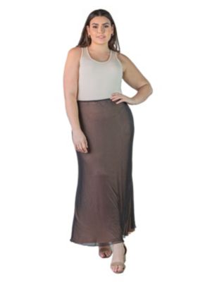 Plus Sheer Overlay Elastic Waist Maxi Skirt