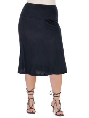 A Line Elastic Waist Knee Length Plus Skirt